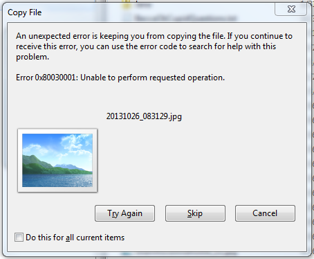 Figure 2: File Copy Error Message