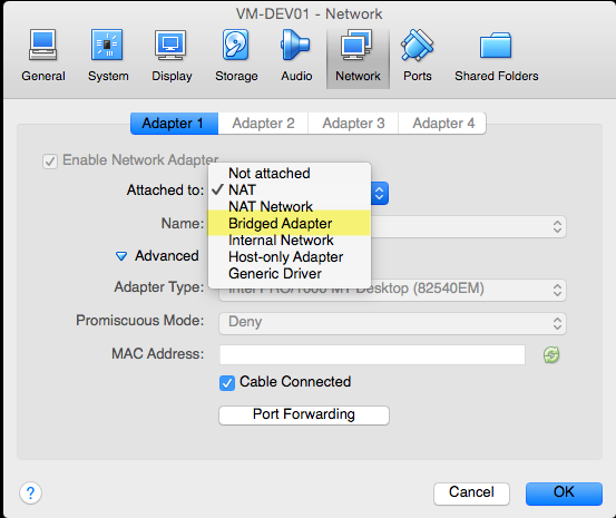 virtualbox bridged adapter
