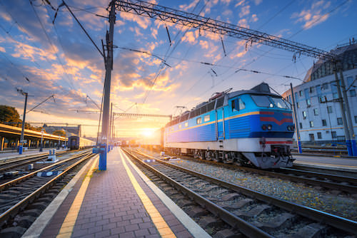 Railroad tracks at sunset